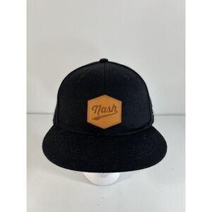 Aksels Laser Nashville Cursive‎ Script Flatbill Snapback Black Wool Hat Nash